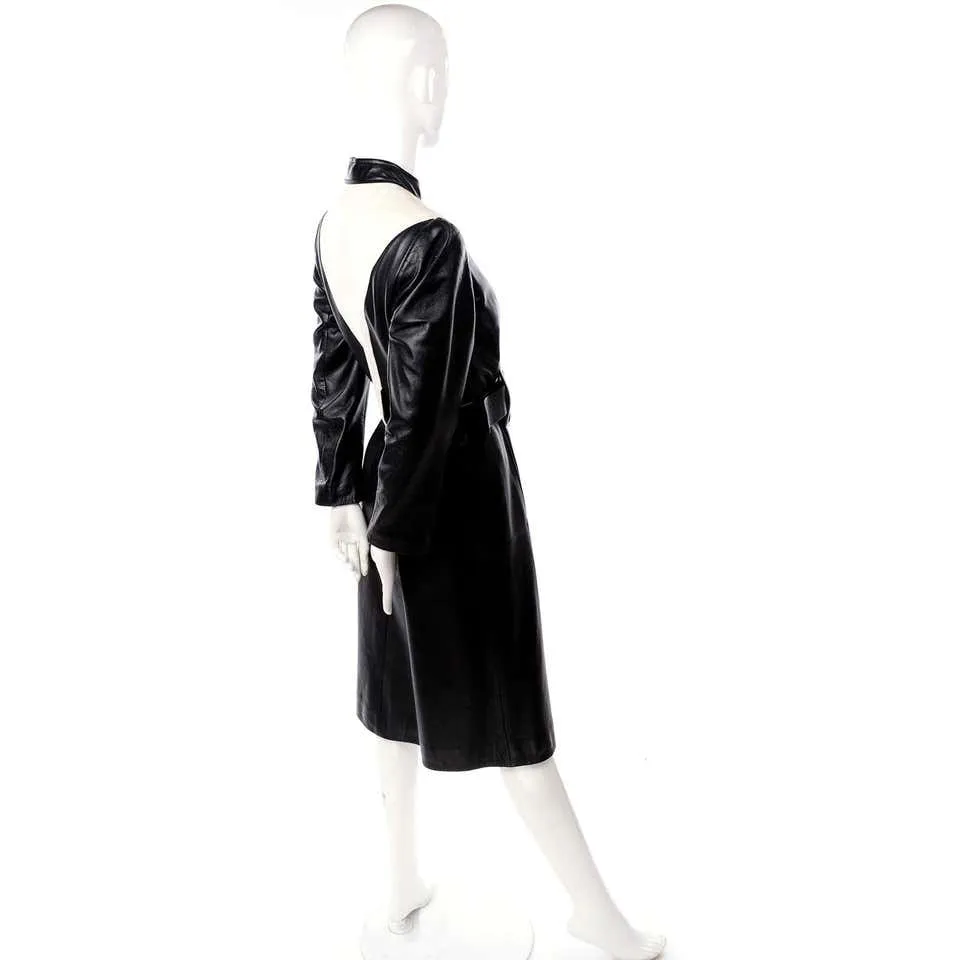 1970s Mod Black & White Leather Vintage Coat w/ Belt 4/6