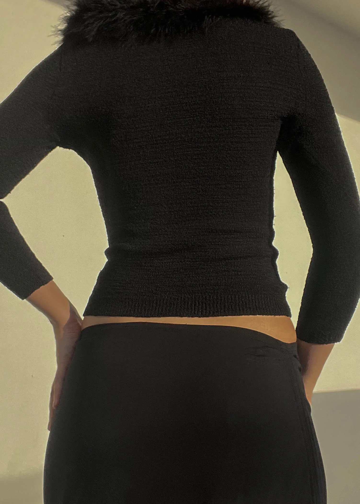 90's Black Fur Trim Top (S)