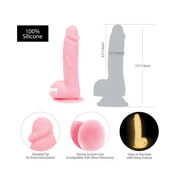 Addiction Brandon 7.5" Glow in the Dark Dildo - Pink