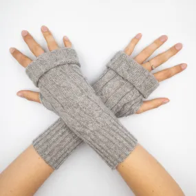 Ash Grey Cable Fingerless Gloves