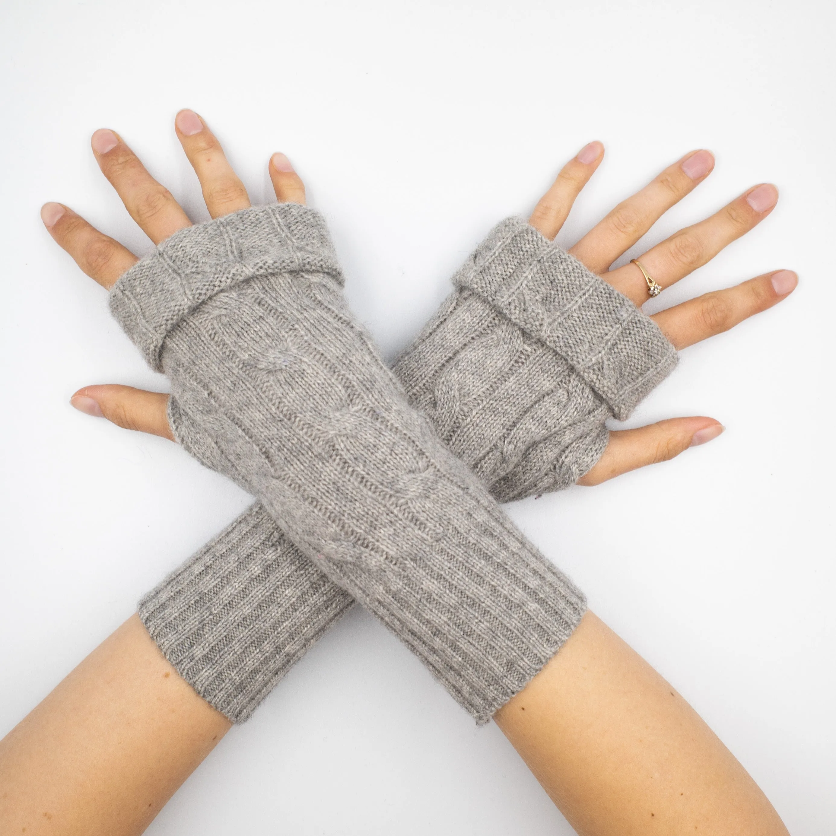 Ash Grey Cable Fingerless Gloves