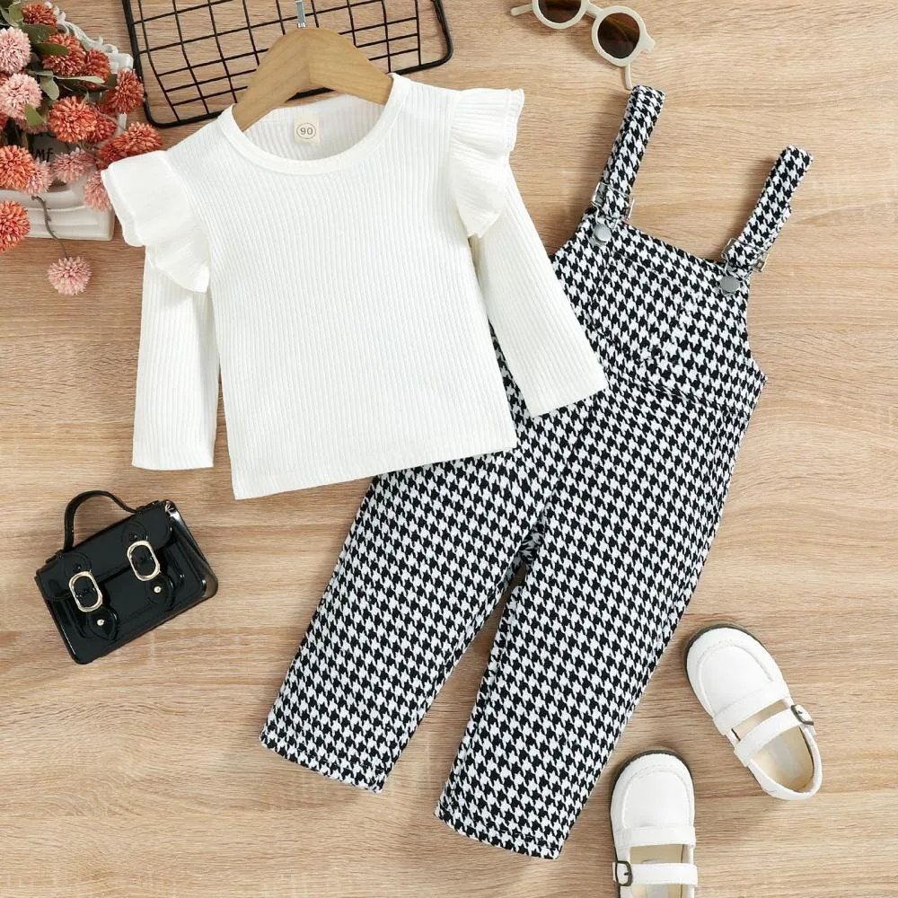 Autumn And Winter Pit Strip Flying Sleeve Jacket Long Sleeve Strap Pants Two-piece Wholesale Girls Clothes