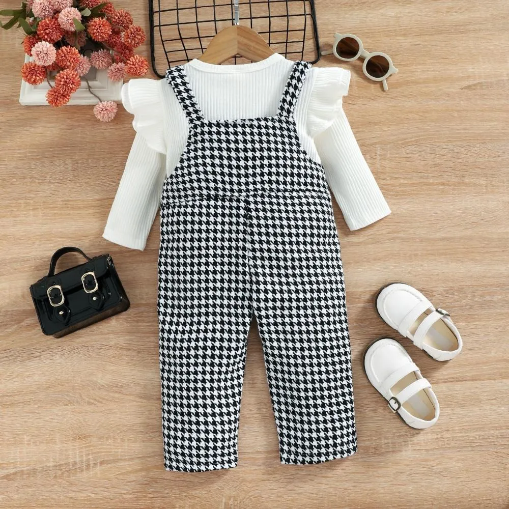 Autumn And Winter Pit Strip Flying Sleeve Jacket Long Sleeve Strap Pants Two-piece Wholesale Girls Clothes