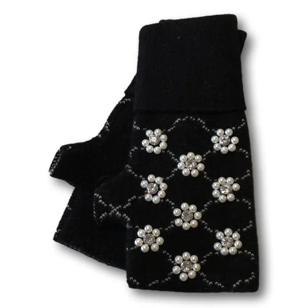 Beaded Flower Fingerless Gloves