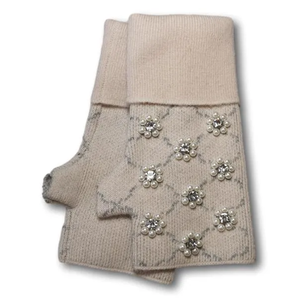 Beaded Flower Fingerless Gloves