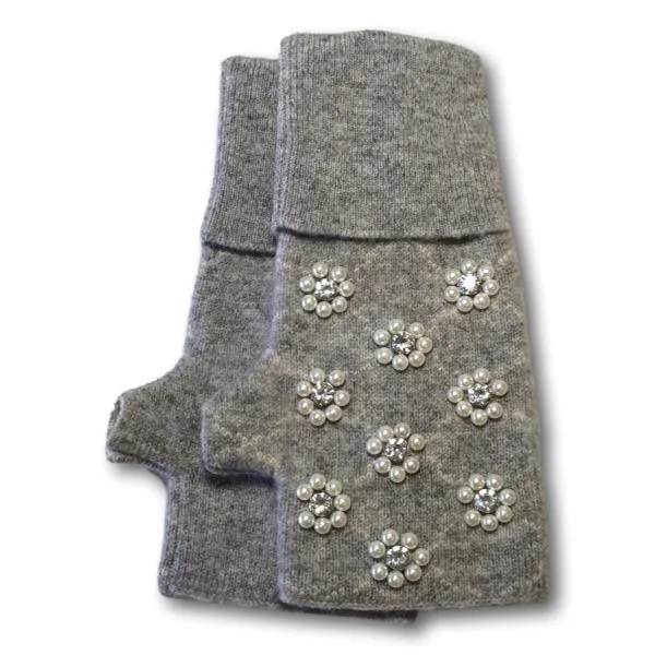 Beaded Flower Fingerless Gloves