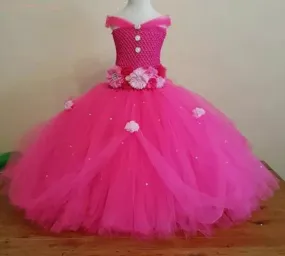 Beautiful Tulle Princess Tutu Dress Girls Ball Gown with Rhinestone 3D Flower Accents