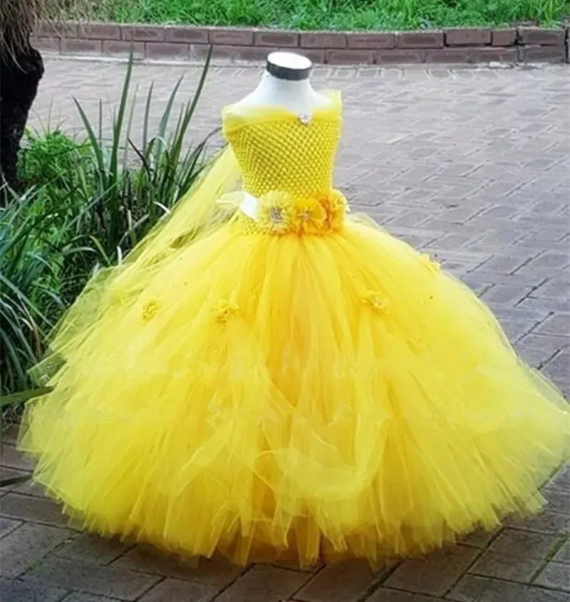 Beautiful Tulle Princess Tutu Dress Girls Ball Gown with Rhinestone 3D Flower Accents