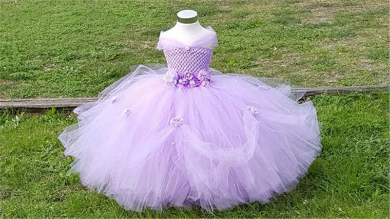 Beautiful Tulle Princess Tutu Dress Girls Ball Gown with Rhinestone 3D Flower Accents