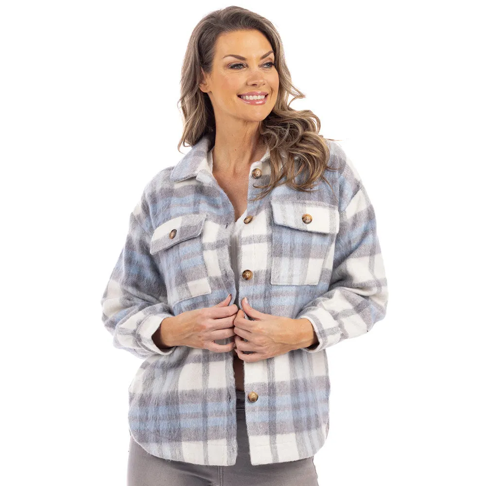 Blue/Gray Plaid Wholesale Shacket