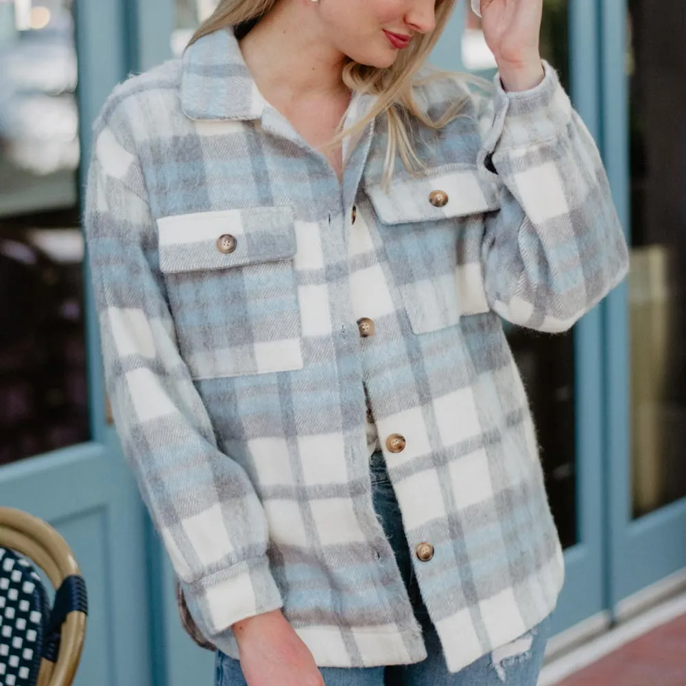 Blue/Gray Plaid Wholesale Shacket