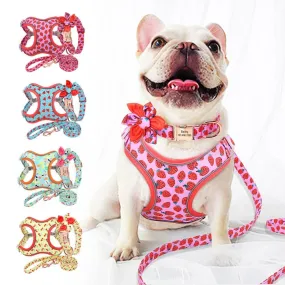 Custom Printed Dog Collar Leash Set Personalized Pet Dog Collar Harnesses Walking Leash