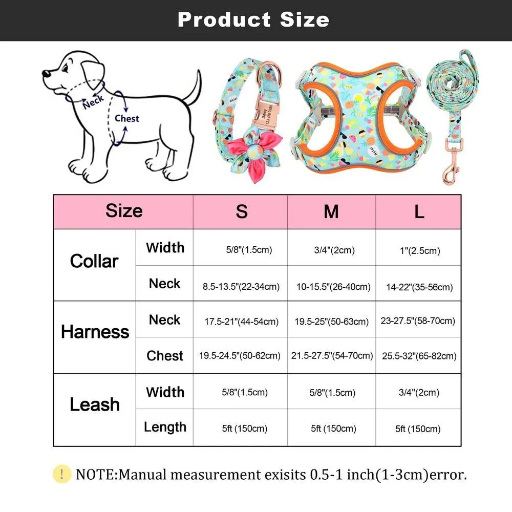 Custom Printed Dog Collar Leash Set Personalized Pet Dog Collar Harnesses Walking Leash