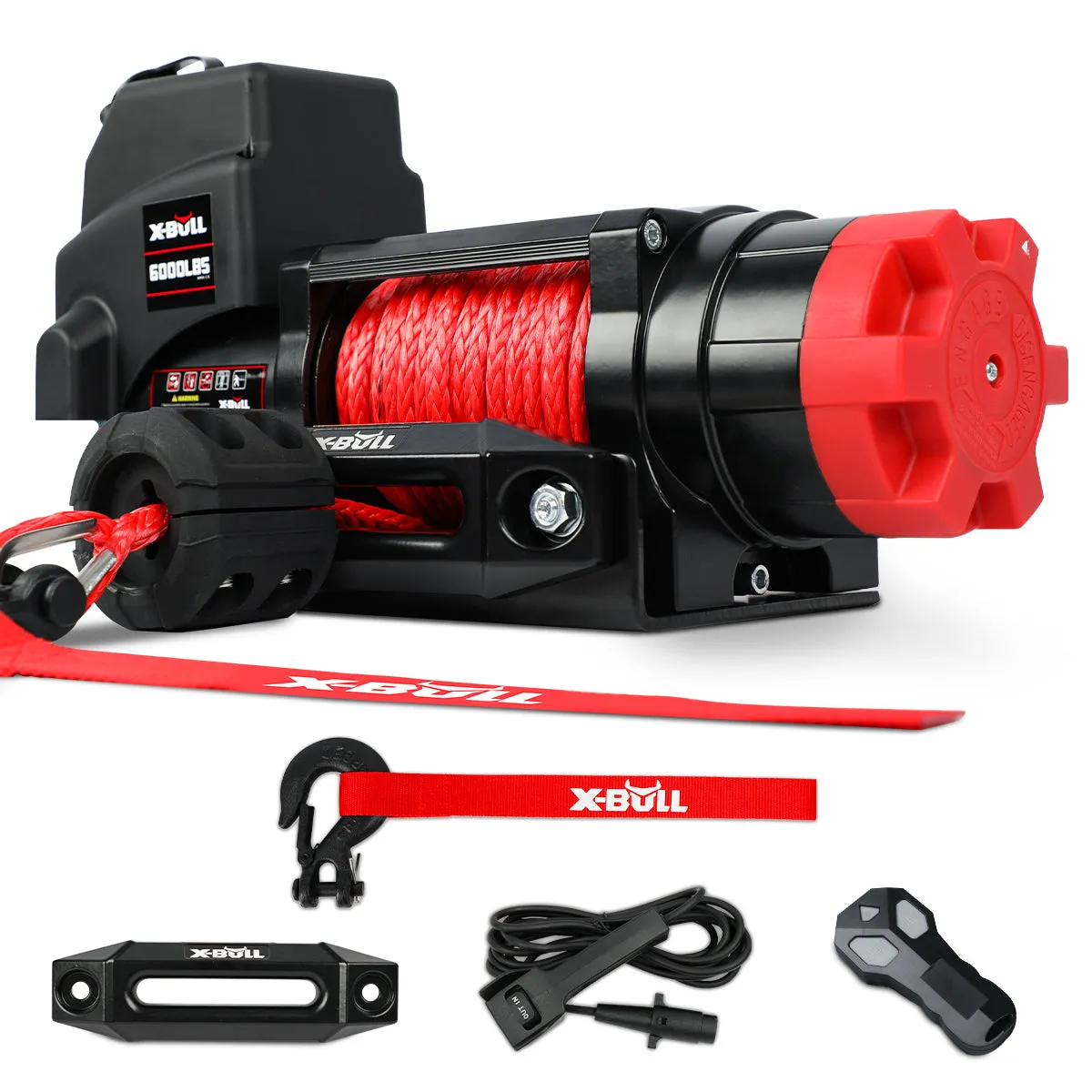 Easy-Install 6000LBS Electric Winch, Synthetic Rope, Wireless Remote - X-BULL