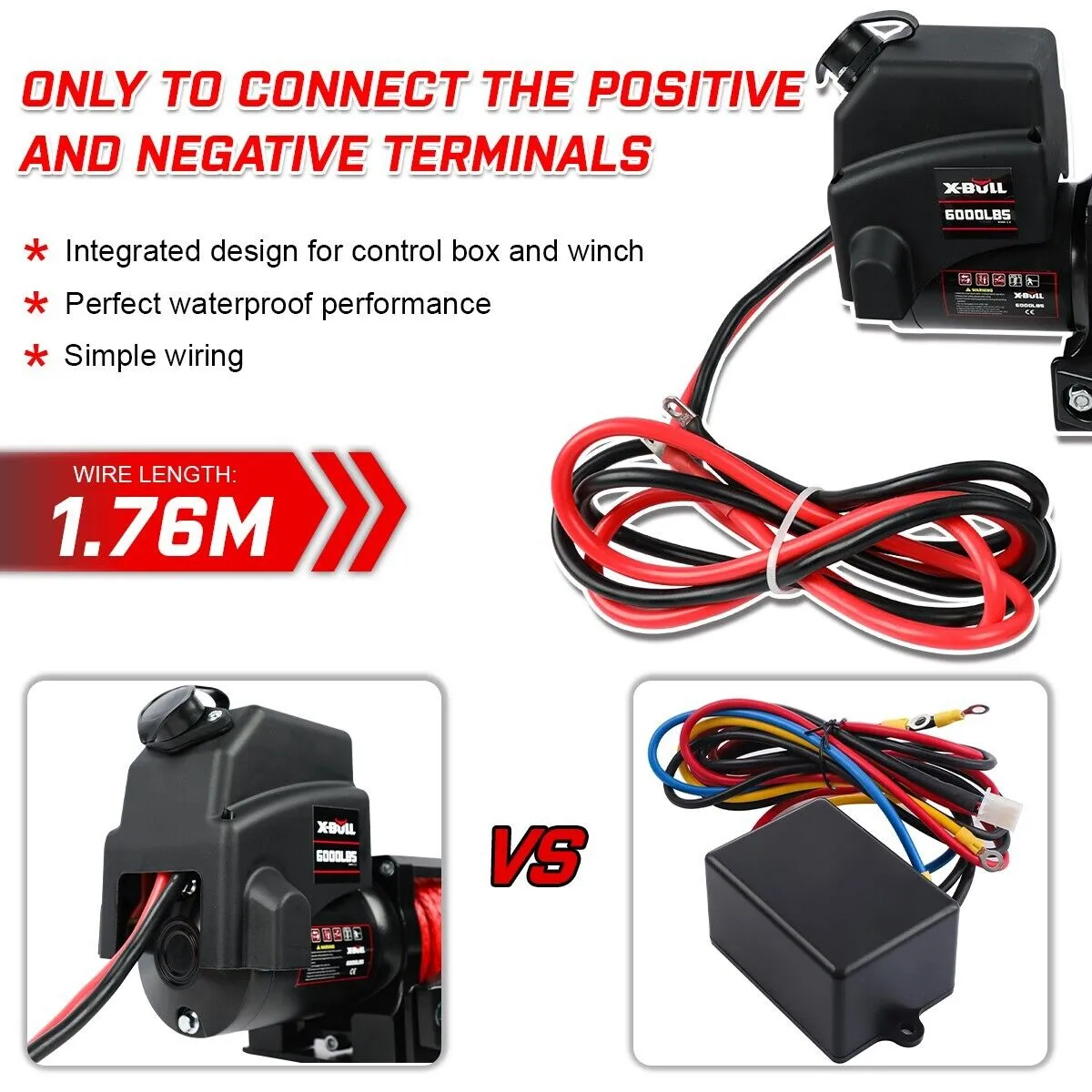 Easy-Install 6000LBS Electric Winch, Synthetic Rope, Wireless Remote - X-BULL