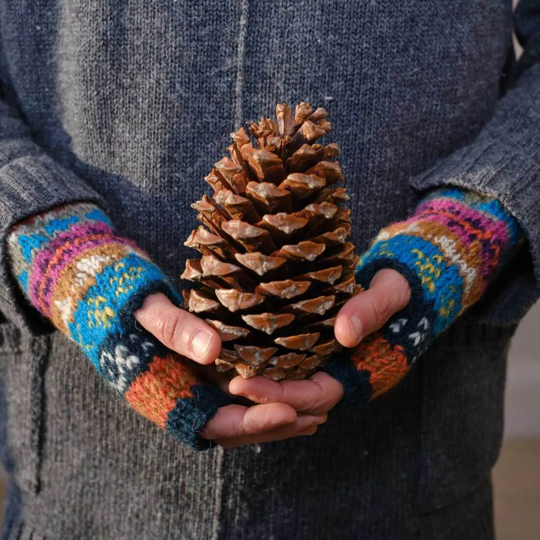 Fair Isle Fingerless Knitted Mittens