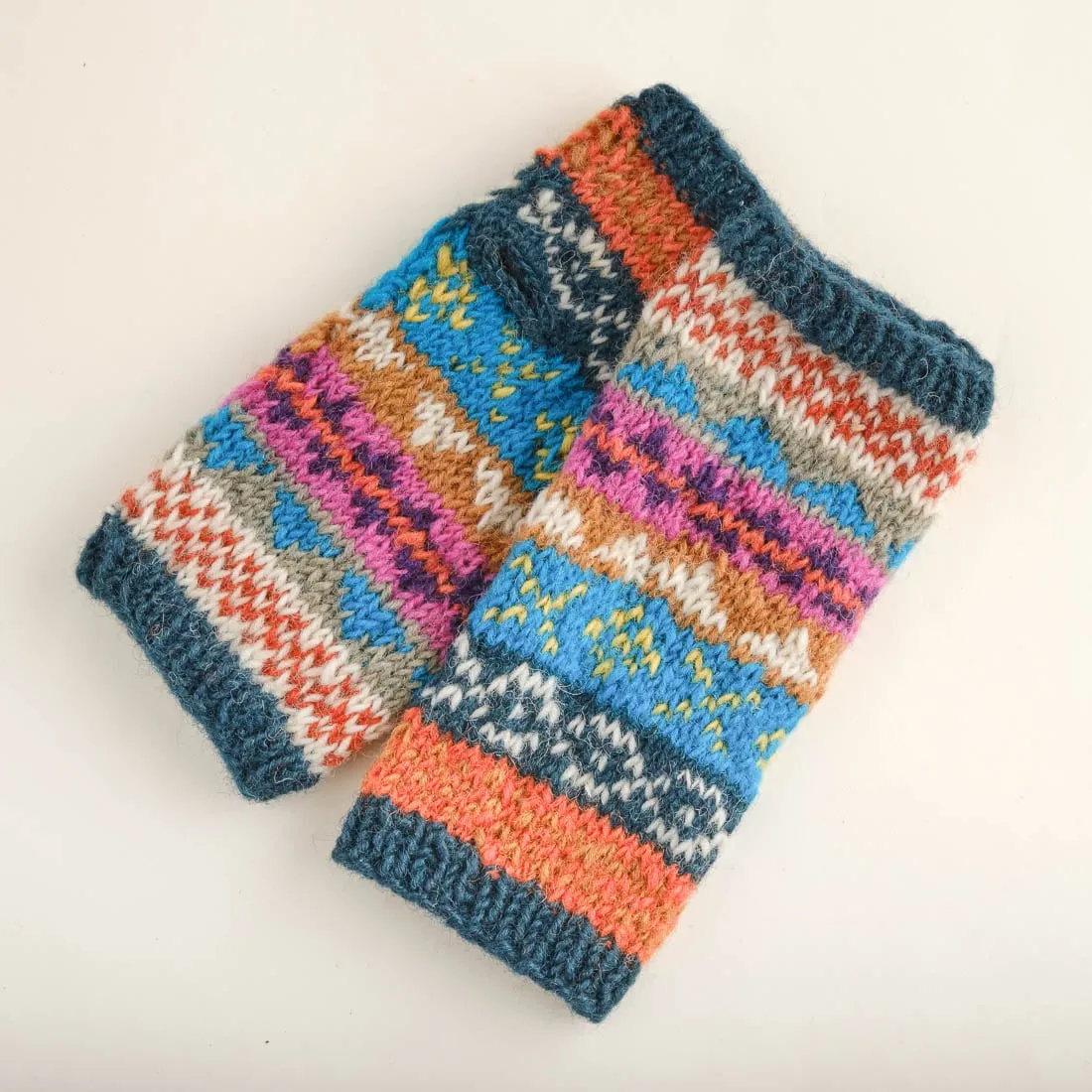 Fair Isle Fingerless Knitted Mittens