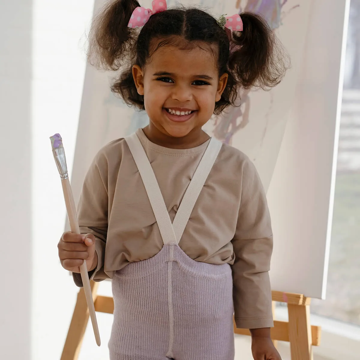 Footless Tights With Braces in Creamy Lavender by Silly Silas