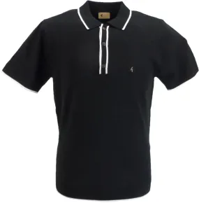 Gabicci Vintage Mens Black Lineker Knitted Polo Shirt
