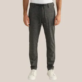 Houndstooth Check Drawstring Chinos - Black
