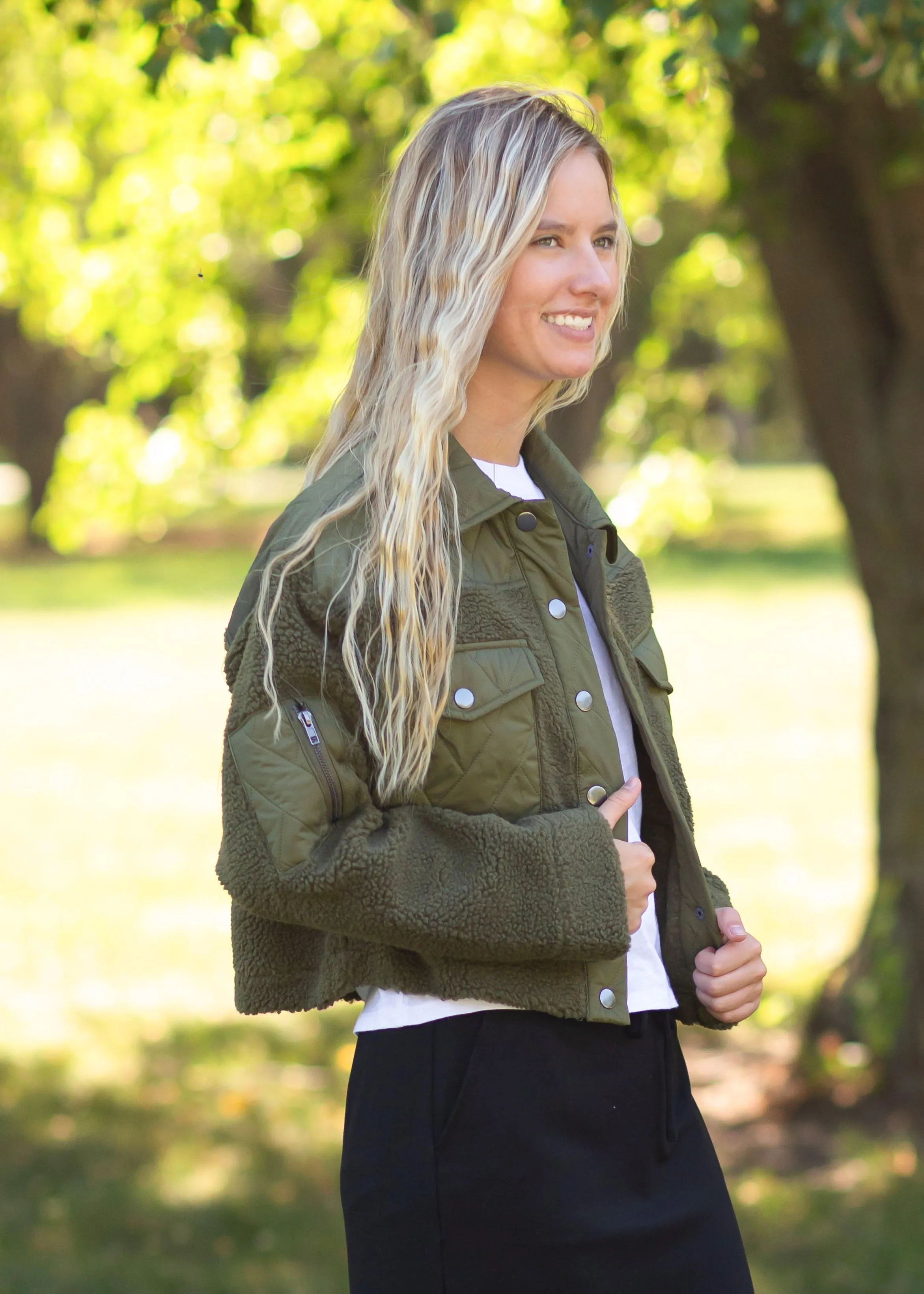 Iris Olive Fuzzy Sherpa Shacket - FINAL SALE