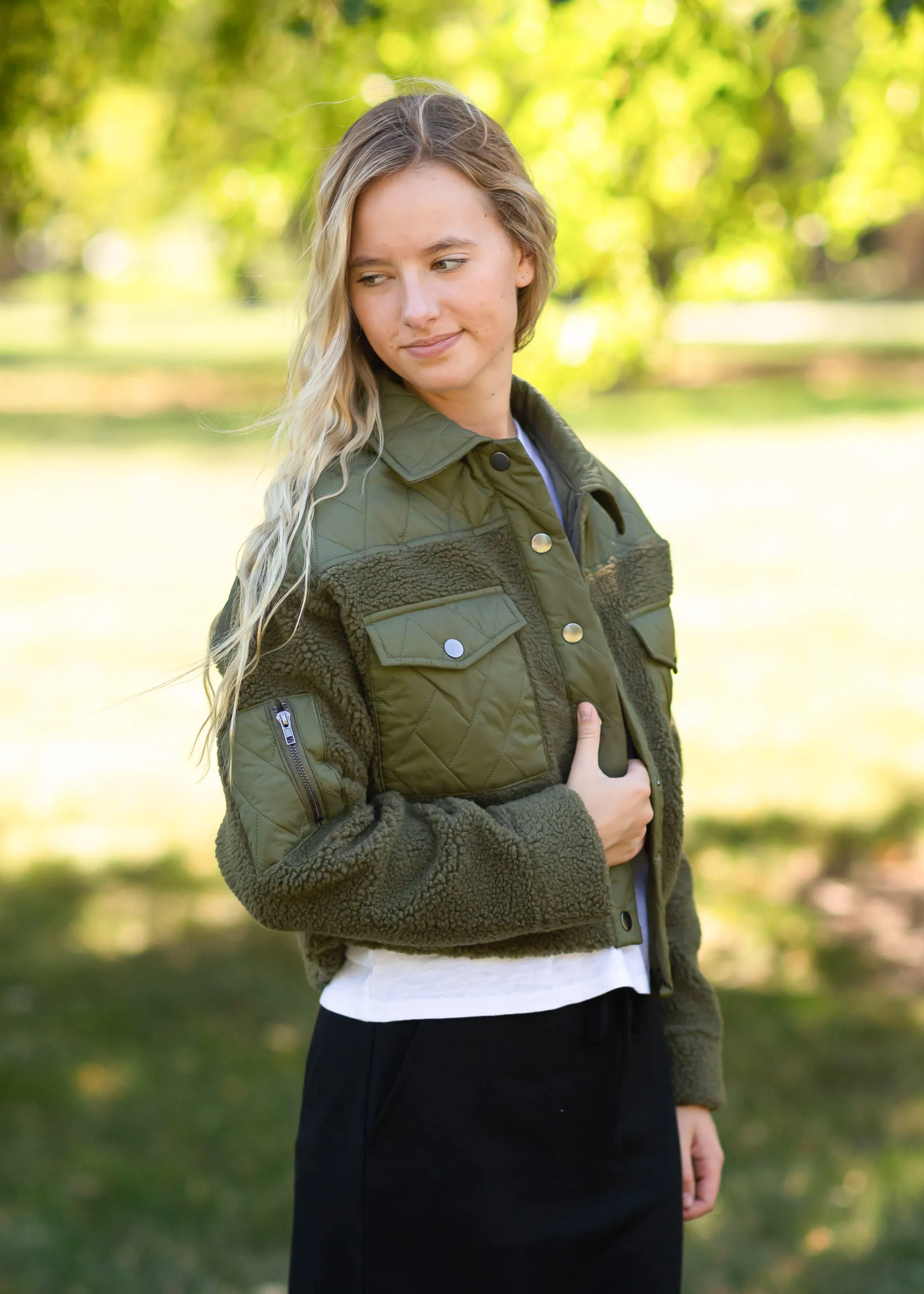 Iris Olive Fuzzy Sherpa Shacket - FINAL SALE