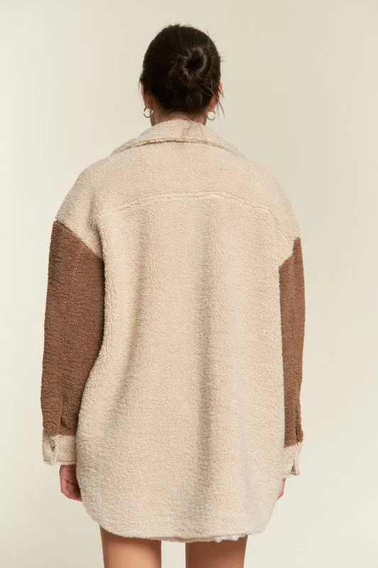 JADE by JANE Color block sherpa Shacket JJO5017