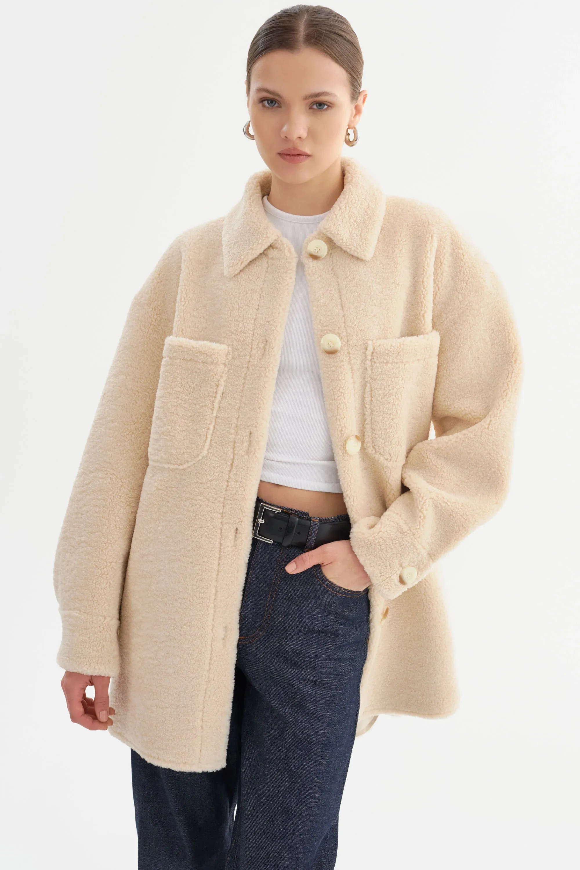 Kane Sherpa Shacket - Beige