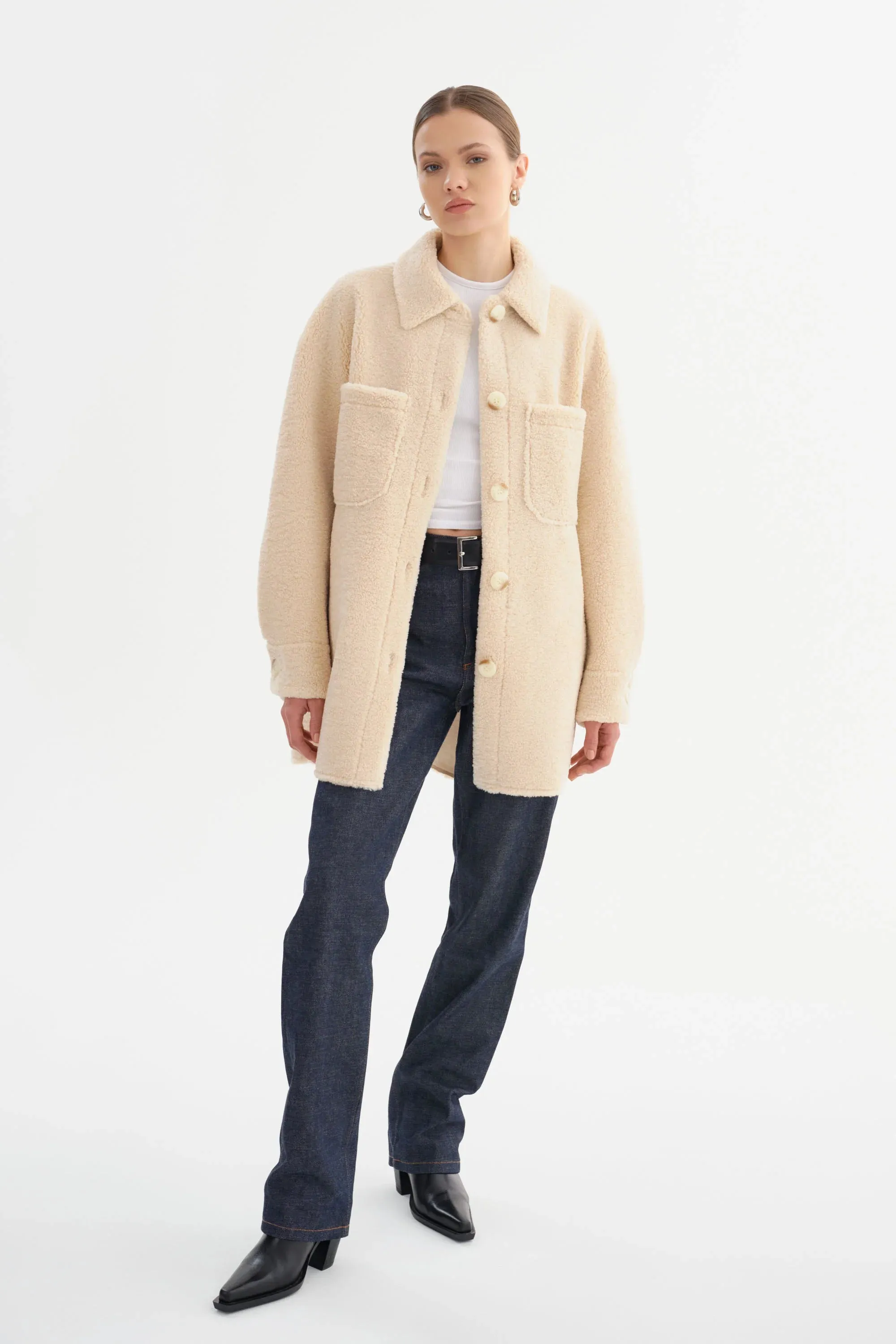 Kane Sherpa Shacket - Beige