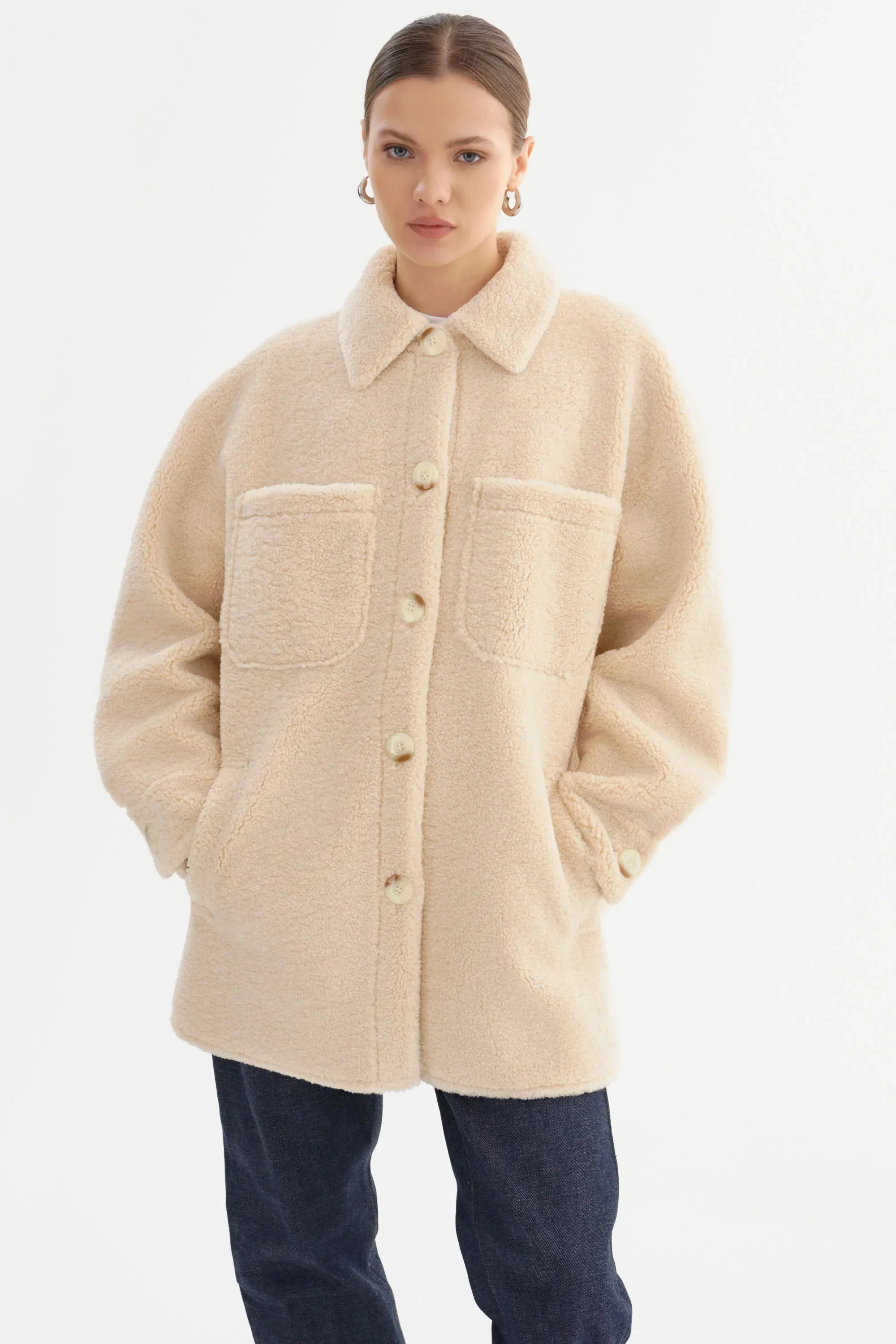Kane Sherpa Shacket - Beige