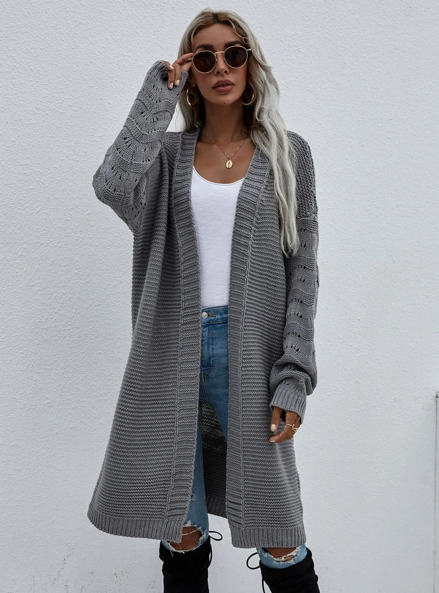 Long Cardigan Solid Color Fashion Sweater