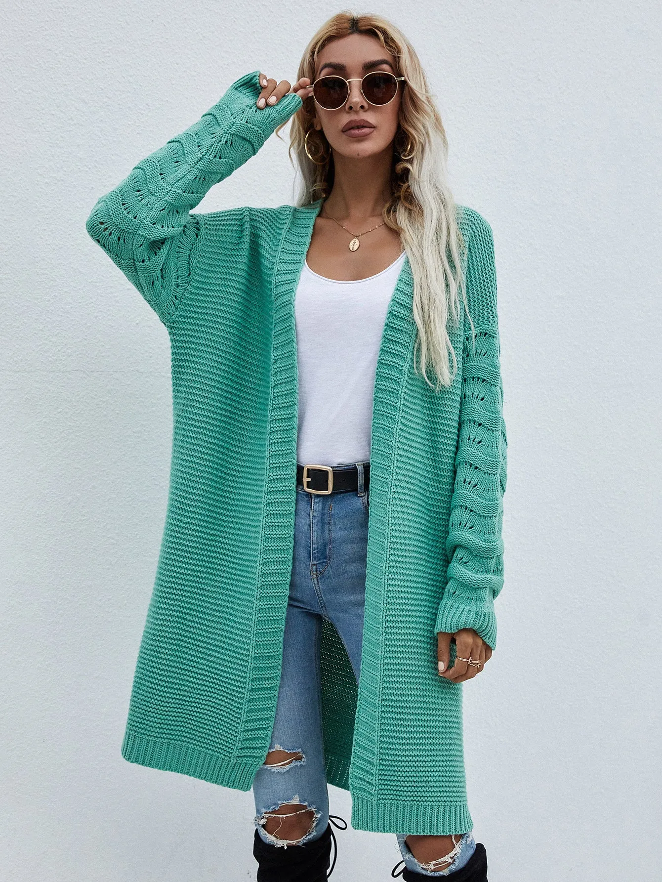 Long Cardigan Solid Color Fashion Sweater