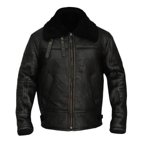 Men's B3 Aviator Bomber Sheepskin Black Jacket