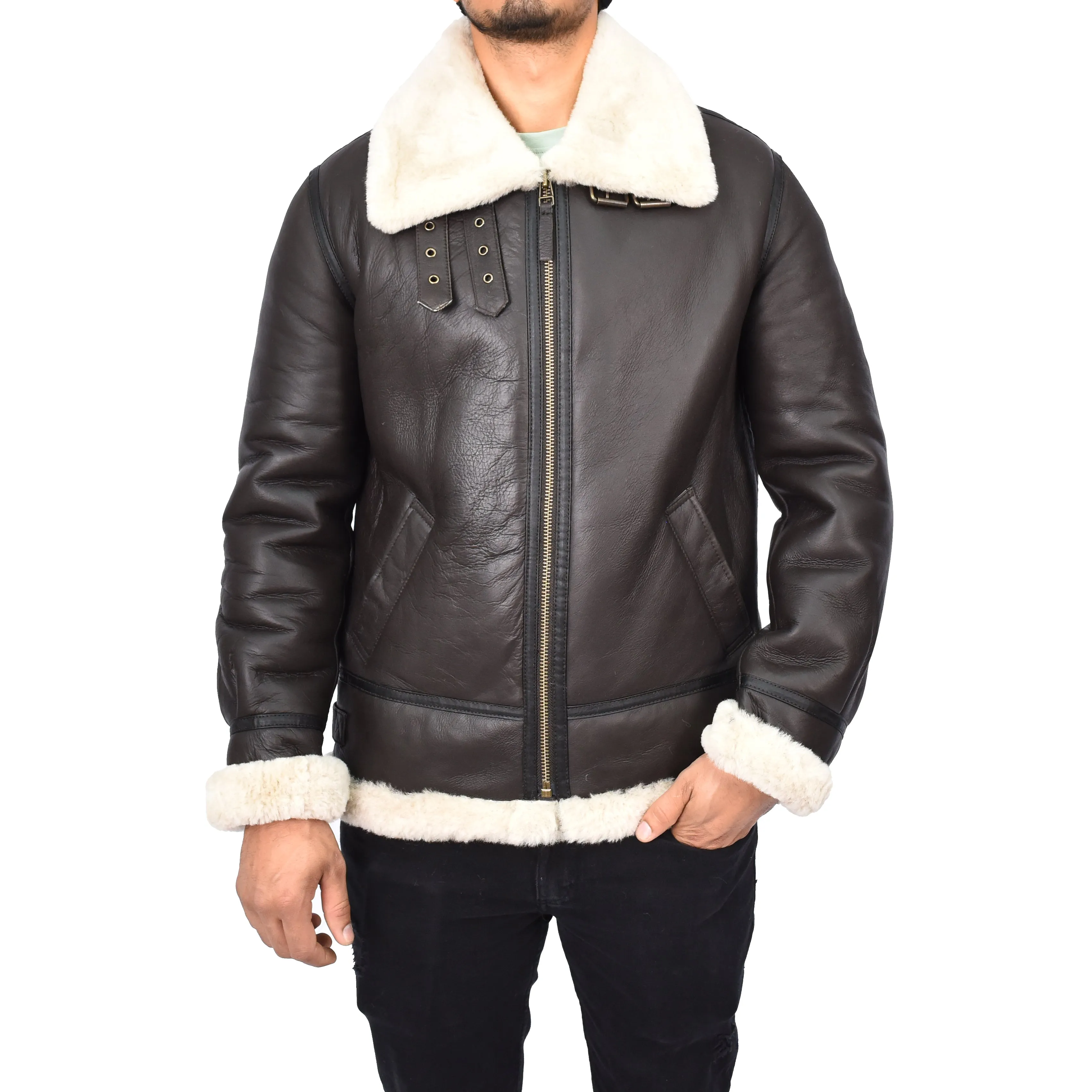 Men's Real Sheepskin Classic Leather Jacket White Torben