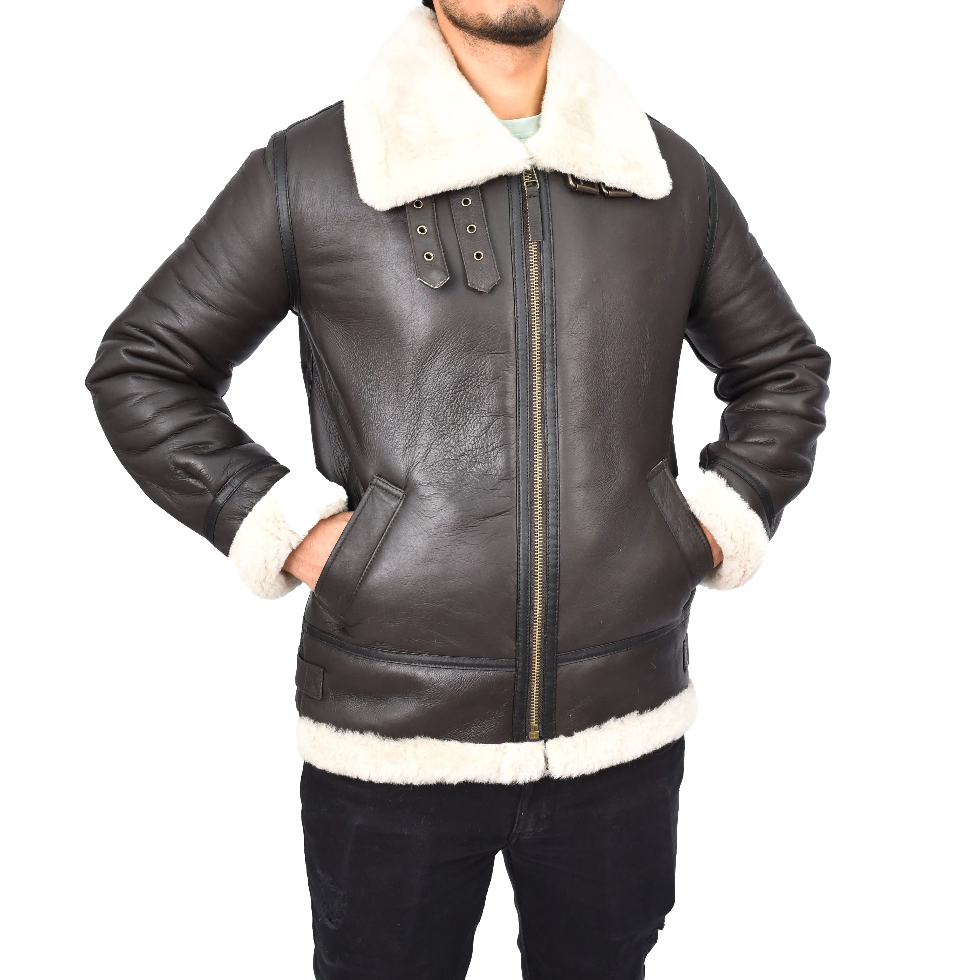 Men's Real Sheepskin Classic Leather Jacket White Torben
