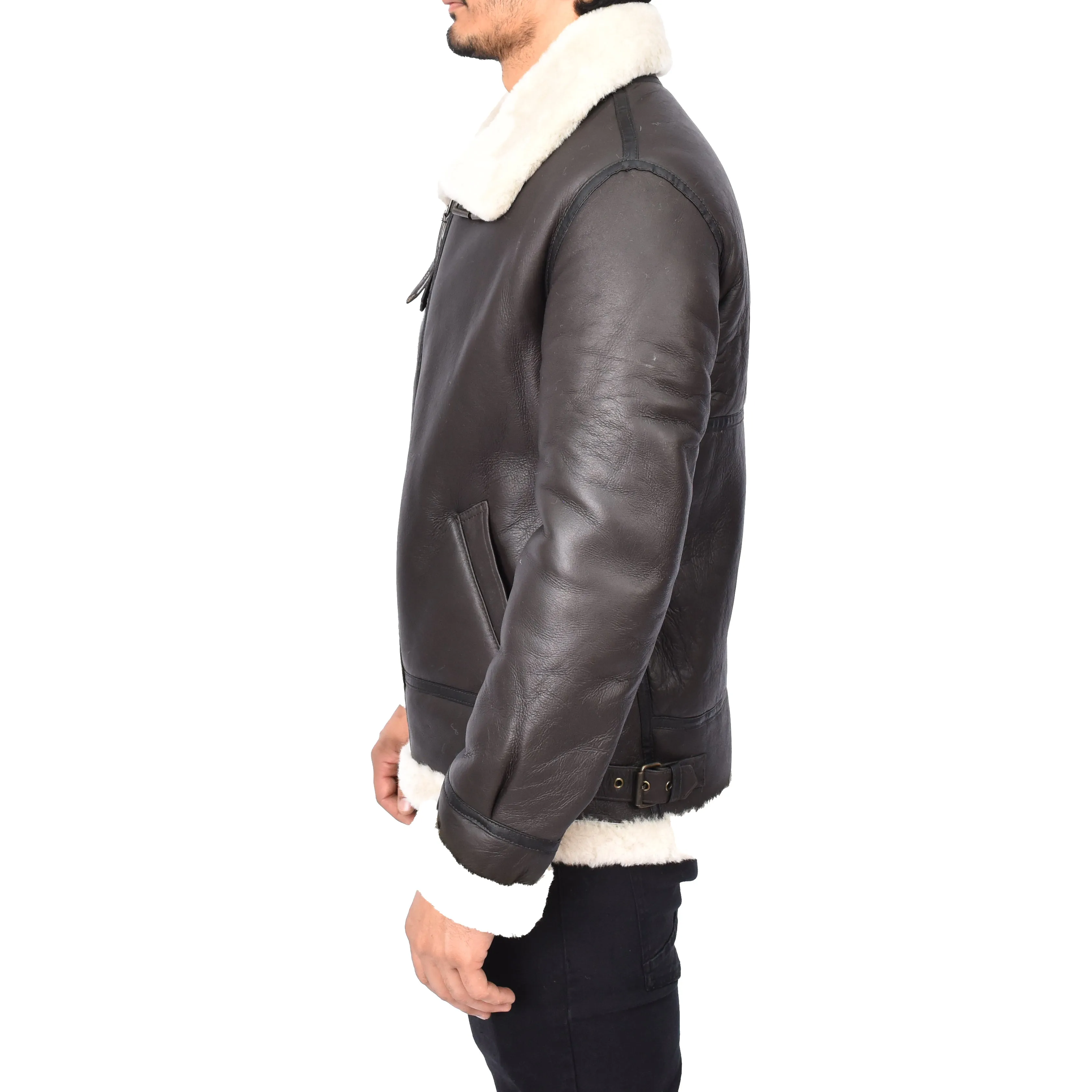 Men's Real Sheepskin Classic Leather Jacket White Torben