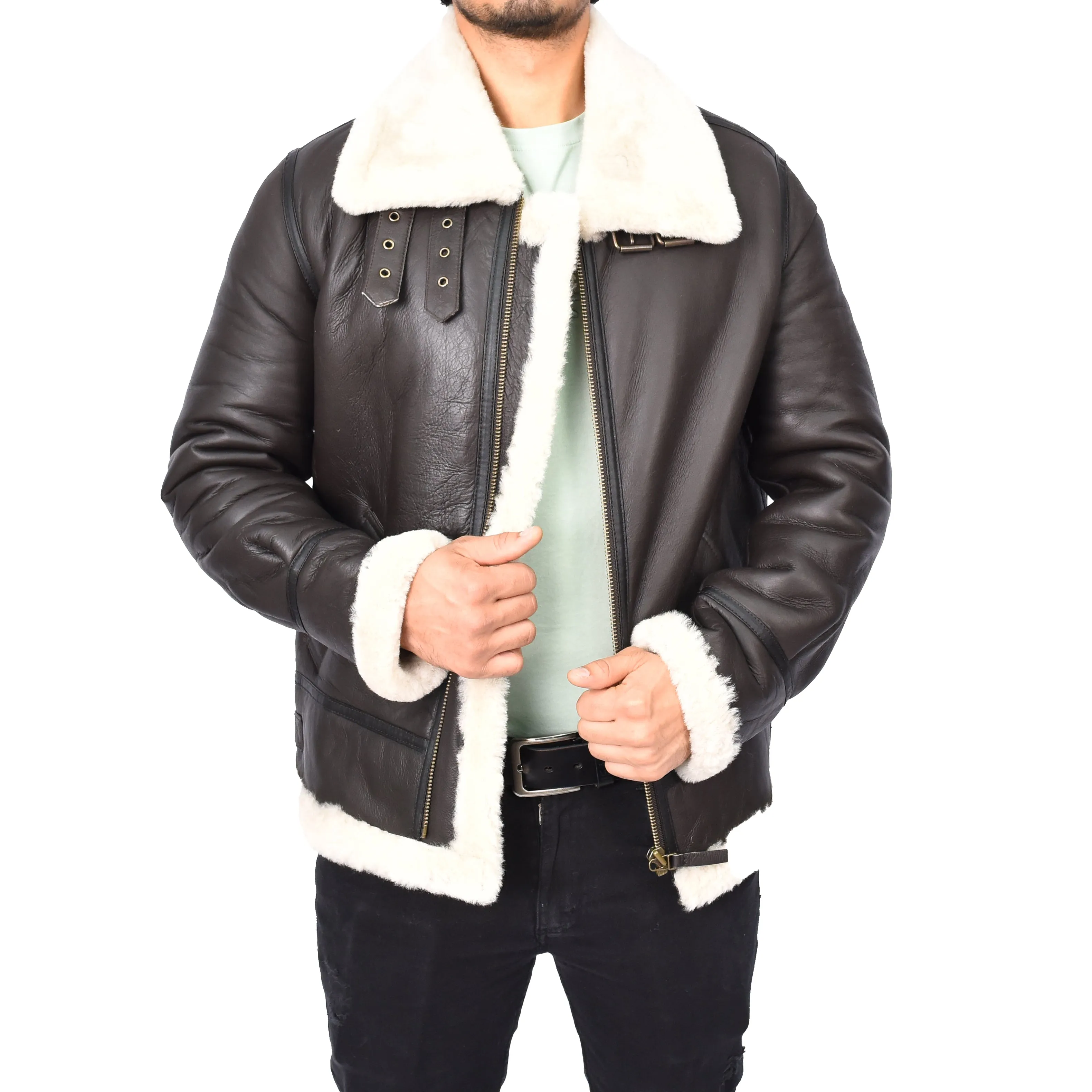 Men's Real Sheepskin Classic Leather Jacket White Torben