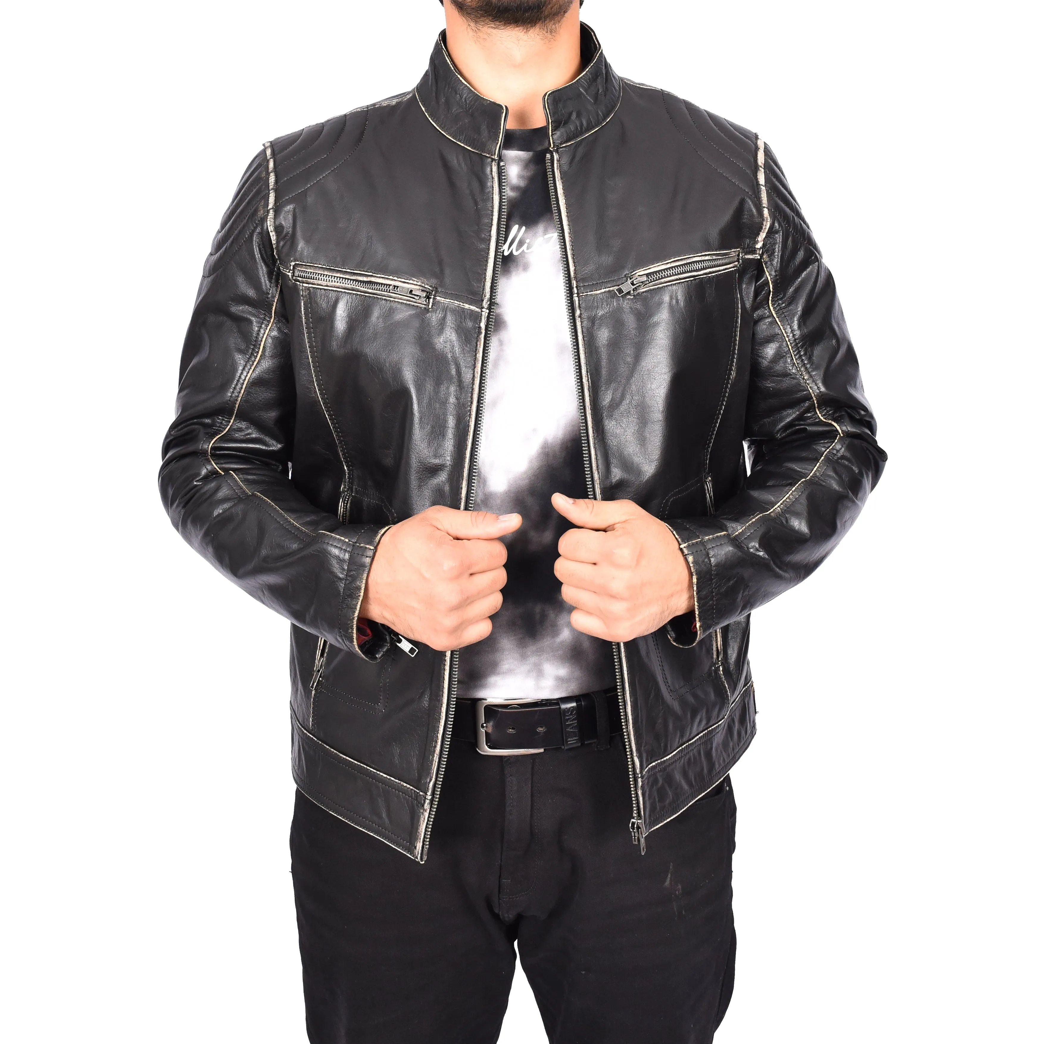 Men's Vintage Biker Real Leather Jacket Dark Brown Lars
