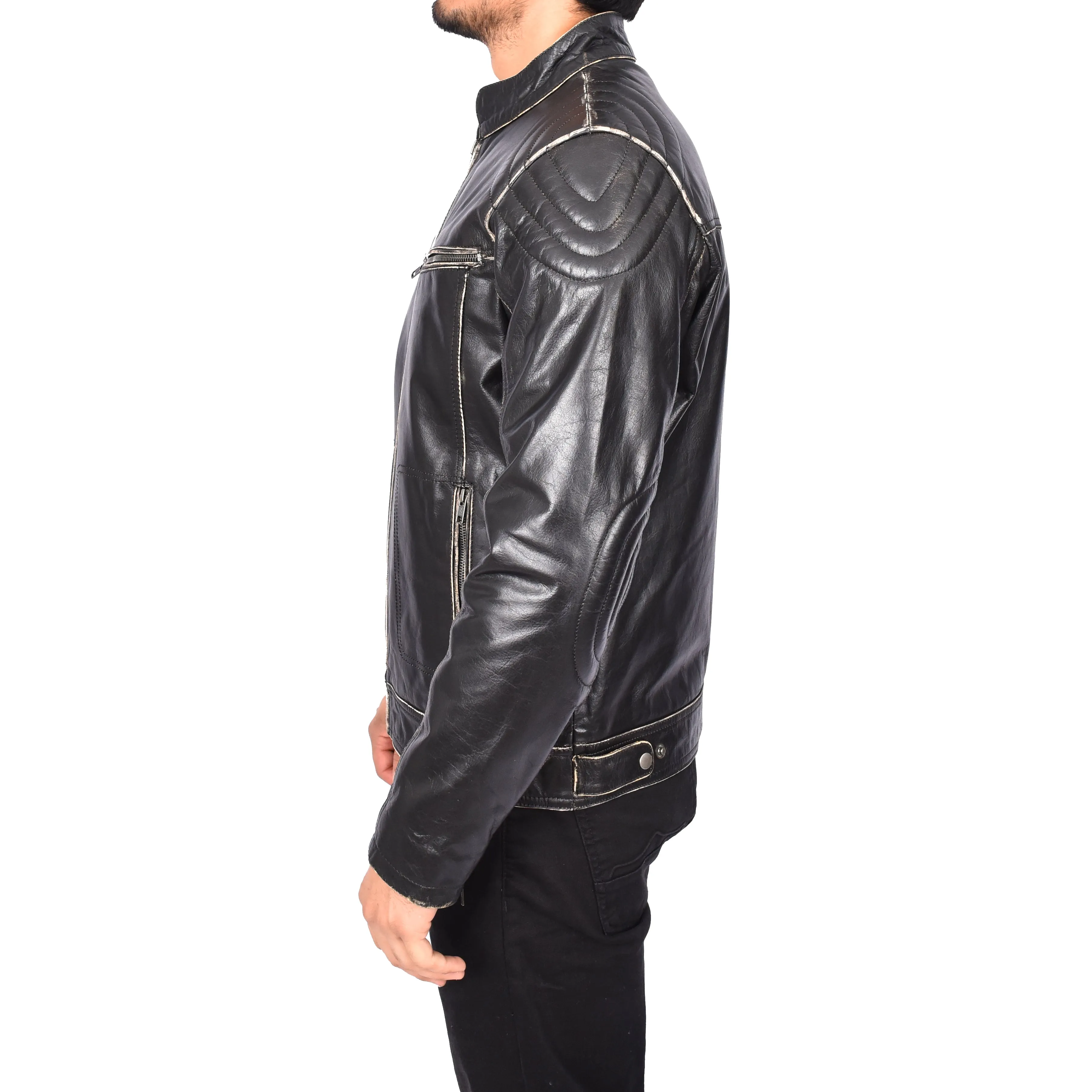 Men's Vintage Biker Real Leather Jacket Dark Brown Lars