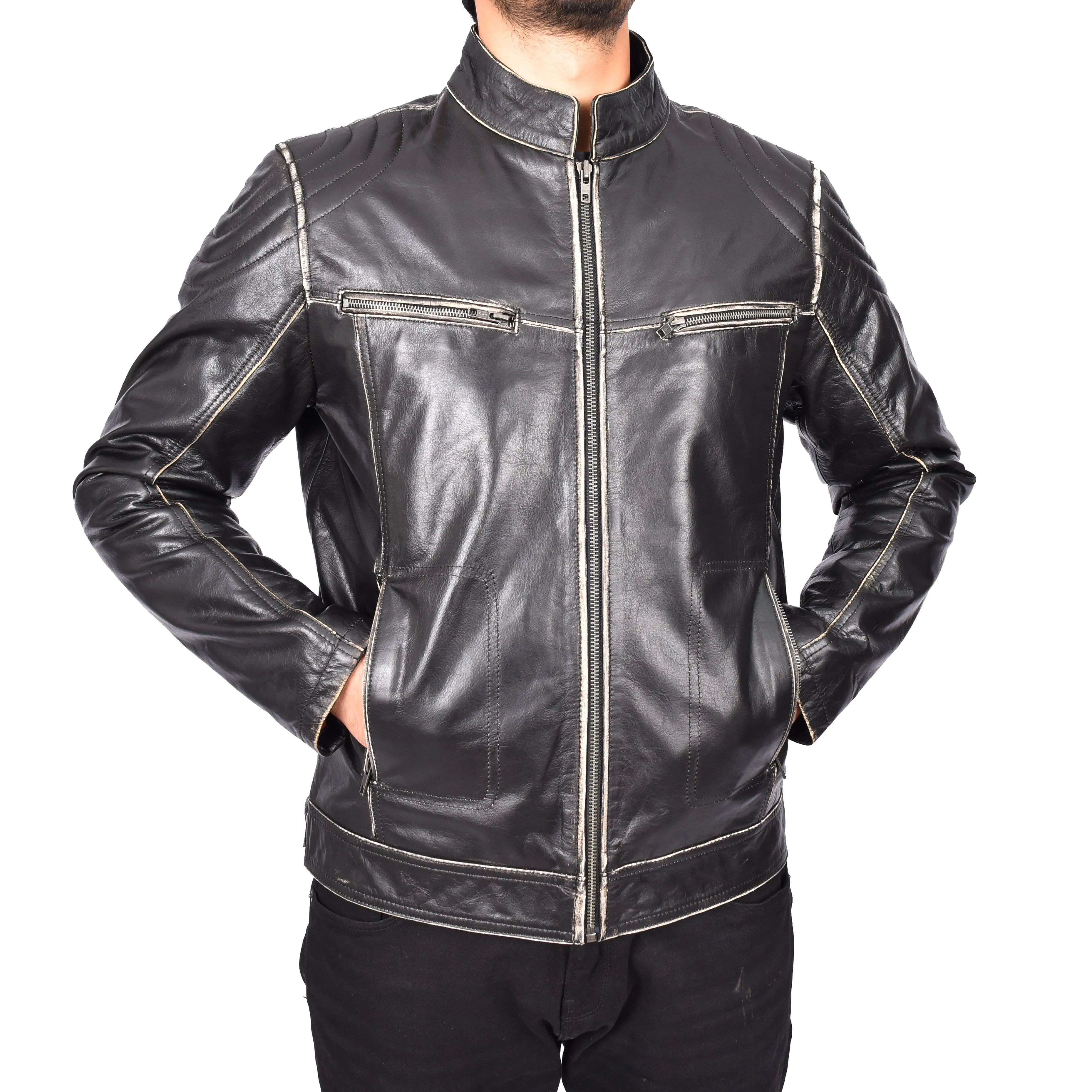 Men's Vintage Biker Real Leather Jacket Dark Brown Lars