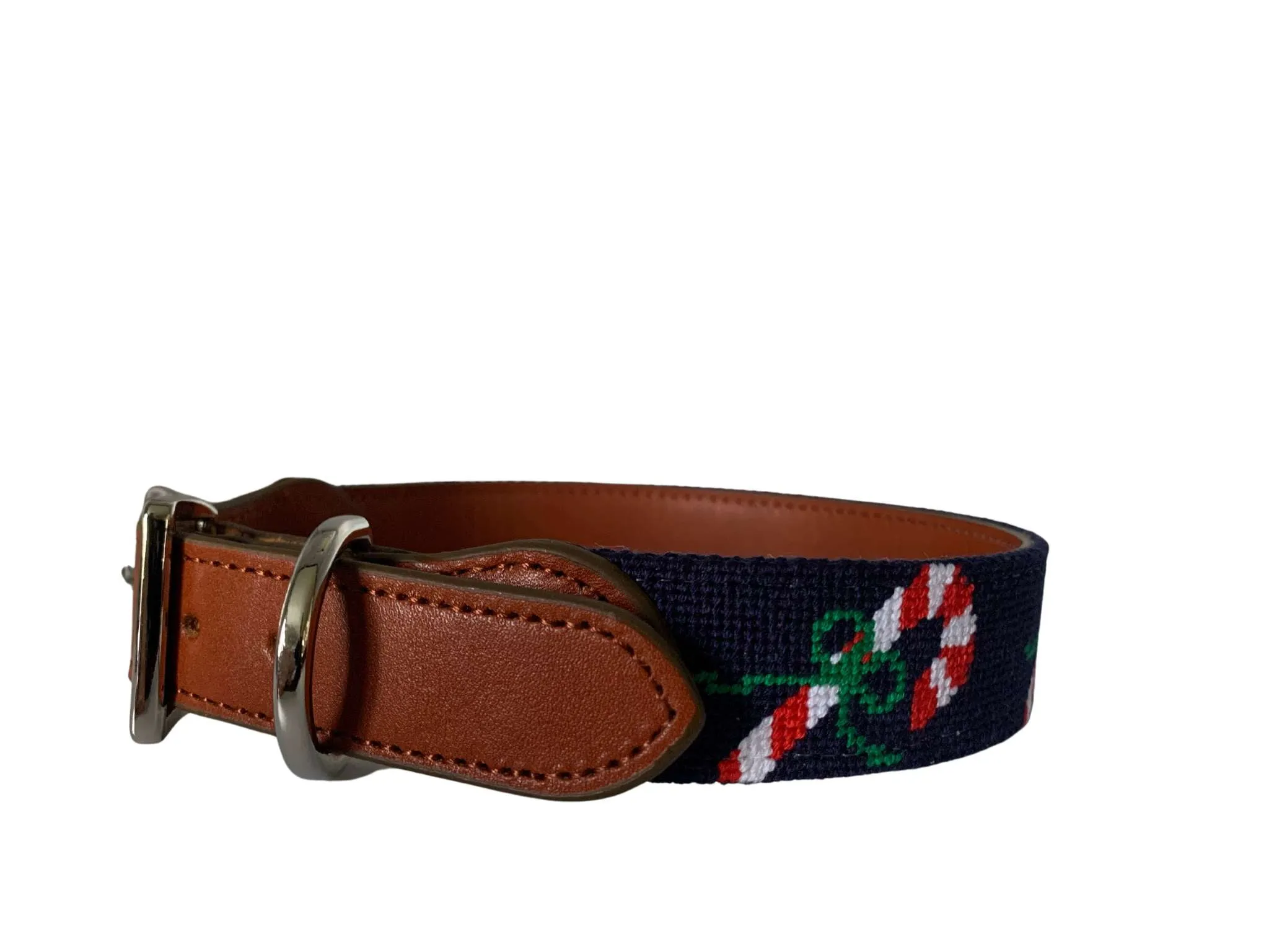 Needlepoint Dog Collar- Candy Cane  Pattern (Pink or Navy)