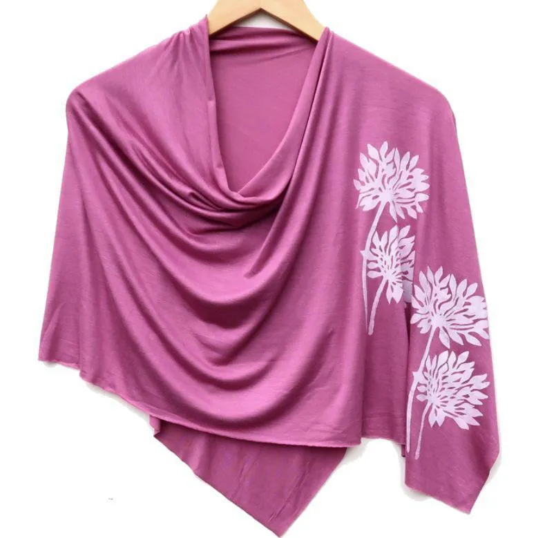 (New) Poncho - Orchid Pink Berry Branch (Black Ink) by Windsparrow Studio