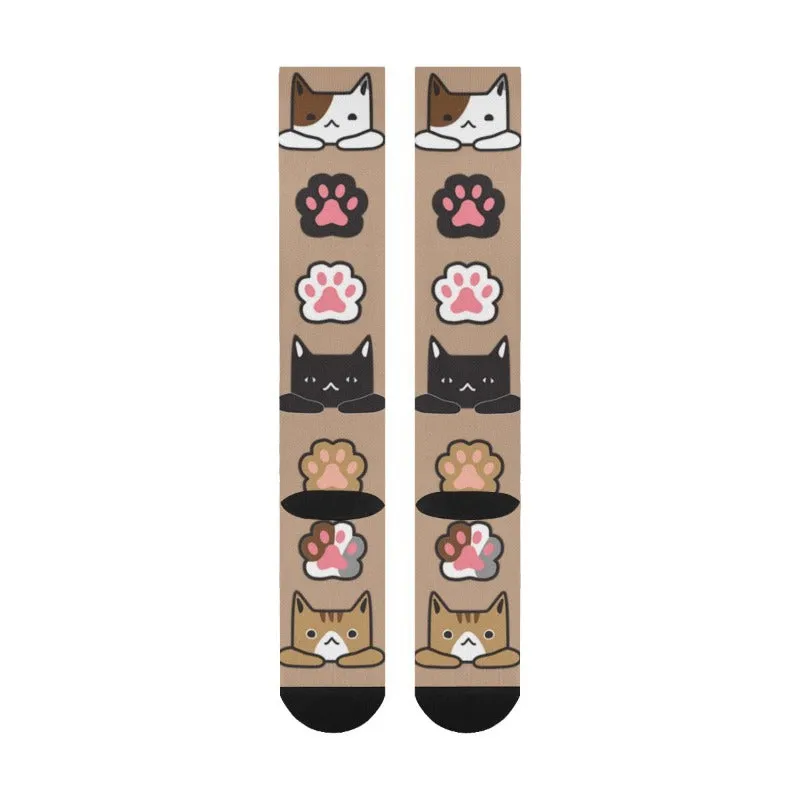 Oscar Over The Calf Unisex Cat Socks Cute Cat Print Cat Lover Gifts