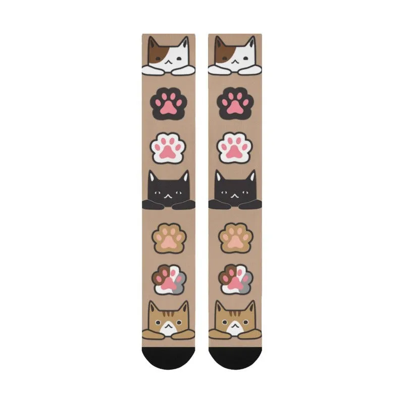 Oscar Over The Calf Unisex Cat Socks Cute Cat Print Cat Lover Gifts