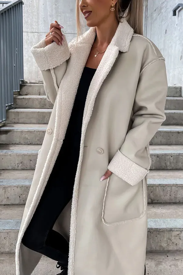 Own The World Faux Leather Teddy Lined Belt Midi Coat