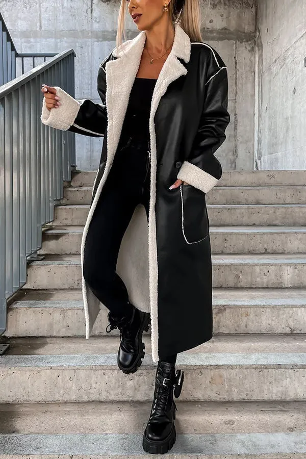 Own The World Faux Leather Teddy Lined Belt Midi Coat