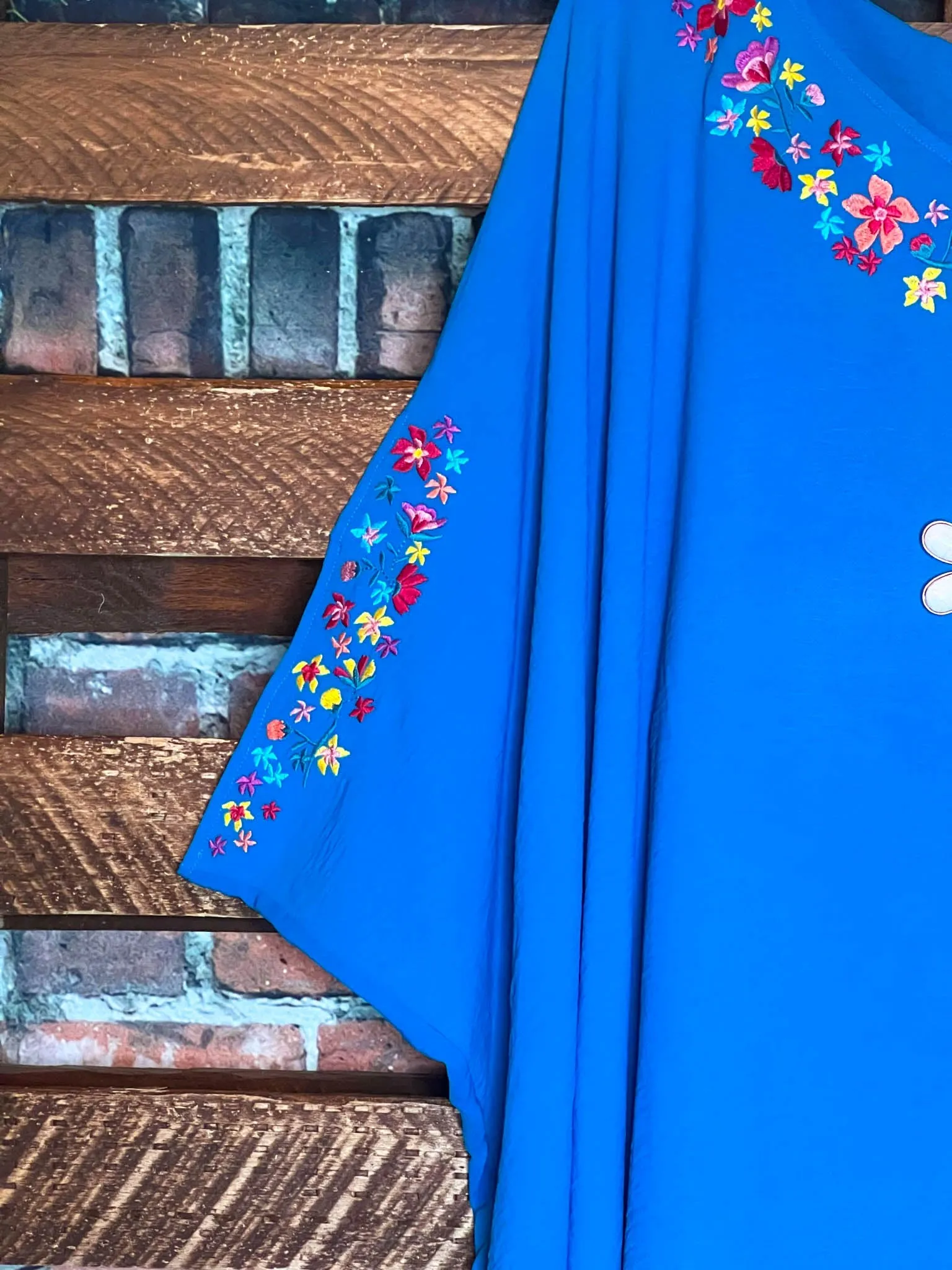 PRETTY PERFECTION EMBROIDERED OVERSIZED TUNIC PONCHO IN ATLANTIC BLUE