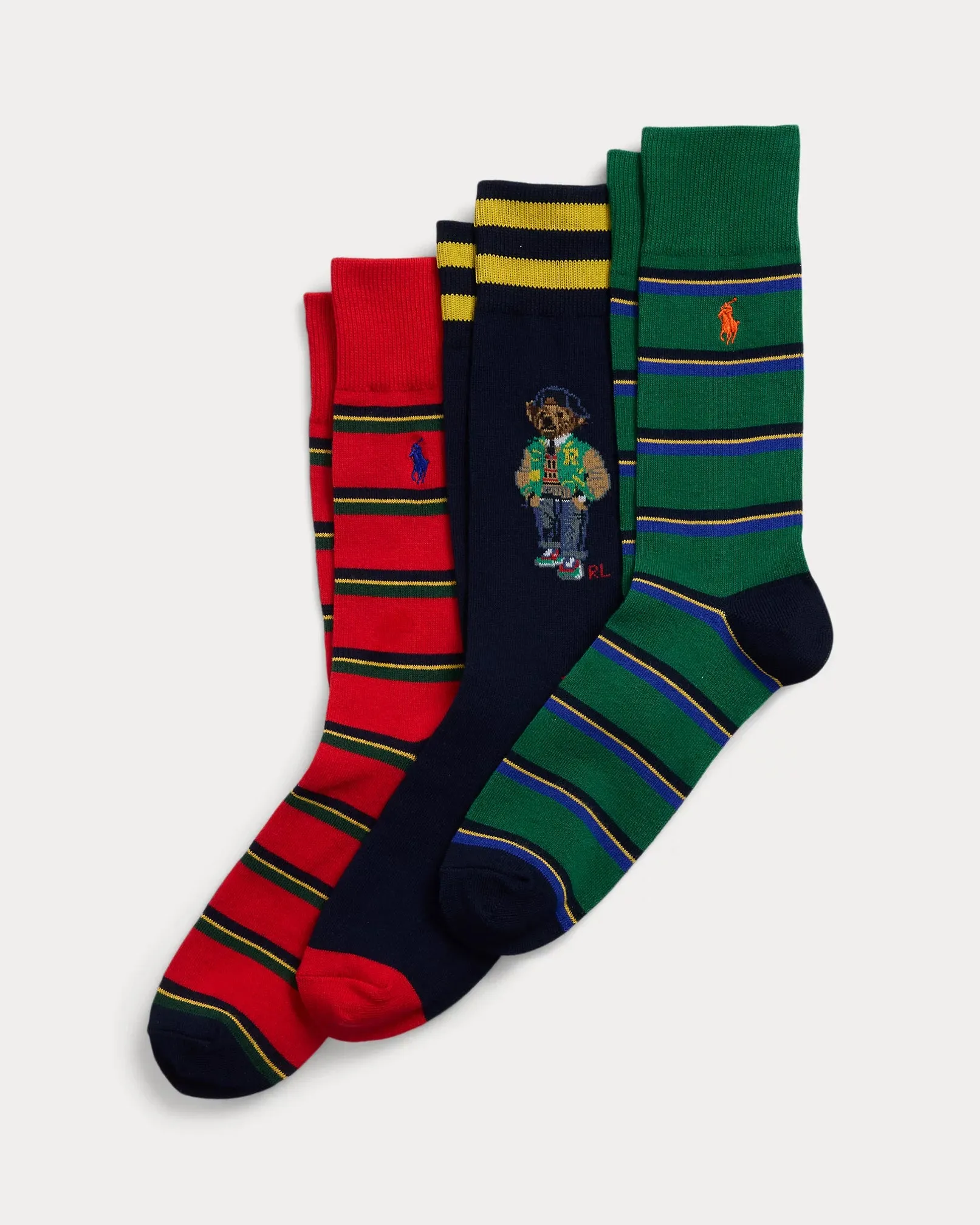 Ralph Lauren Polo Bear & Striped 3-Sock Gift Set | Navy/Green/Red