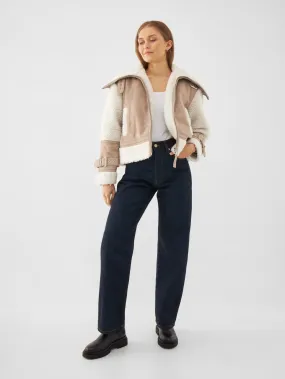 Real Suede Funnel Shearling Jacket