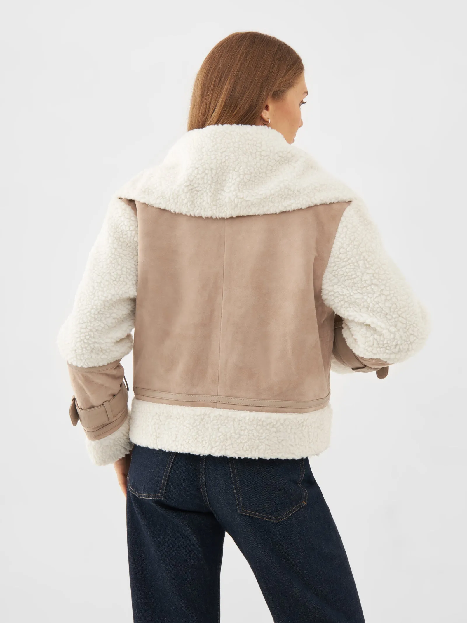 Real Suede Funnel Shearling Jacket